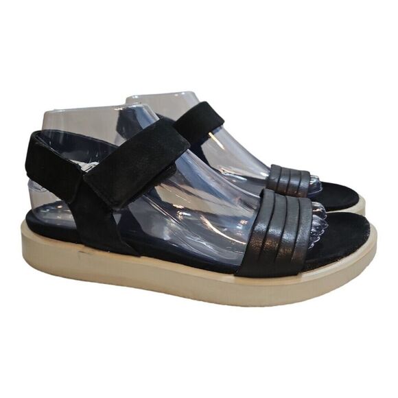 Ecco Flowt Strap Platform Sandals Womens 8 Black Leather Runs Big - Picture 4 of 10